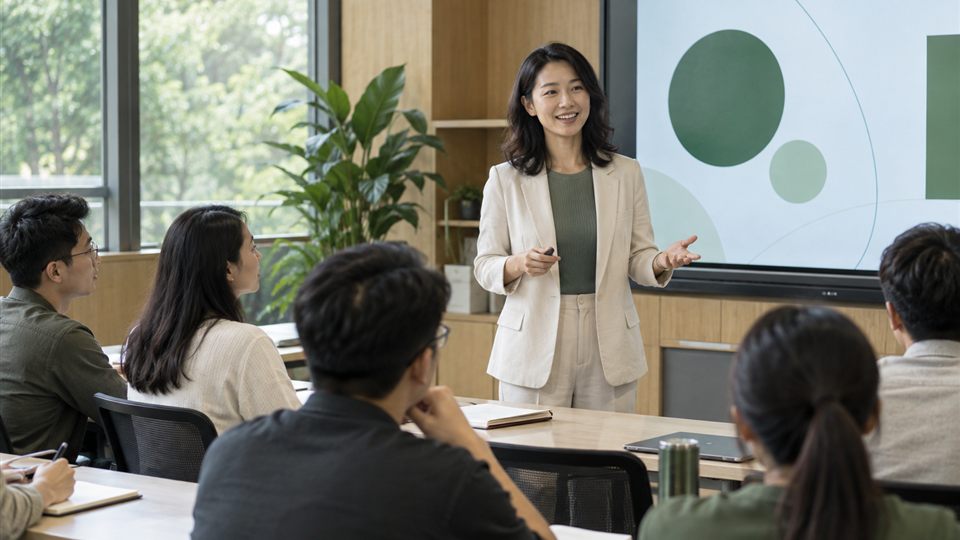 培训教师在现代教室指导学员