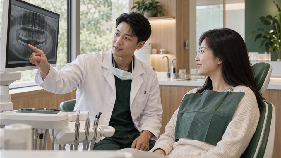 口腔医生在现代诊室提供专业咨询